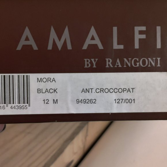 Amalfi by Rangoni Moira 12M Italian Leather Black Croc Embossed Chunky Heels - Picture 2 of 10